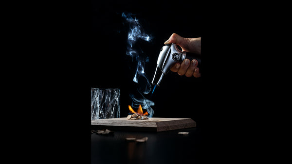 Smoke Boards Cocktail Smoking Kit includes butane torch, white oak board, wood chips